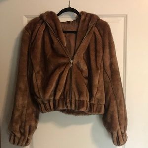 Helmut Lang faux-mink hoodie bomber